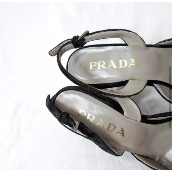 Prada Black velvet Slingback wedge Heels - Picture 6 of 11